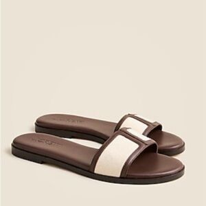 J. Crew Georgina Brown and Cream Slide Sandals